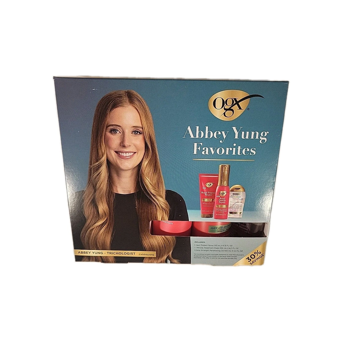 OGX Abbey Yung Hair Care Gift Set - Full Size Heat Protect Spray Mask Oil