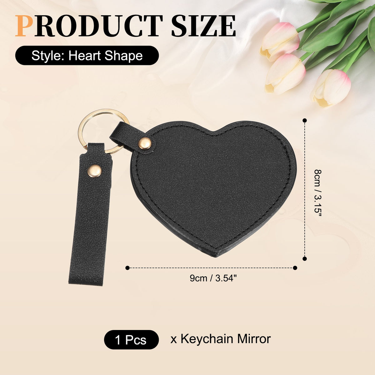 Mini Heart Shape Keychain Mirror with Leather Cover - Compact & Portable