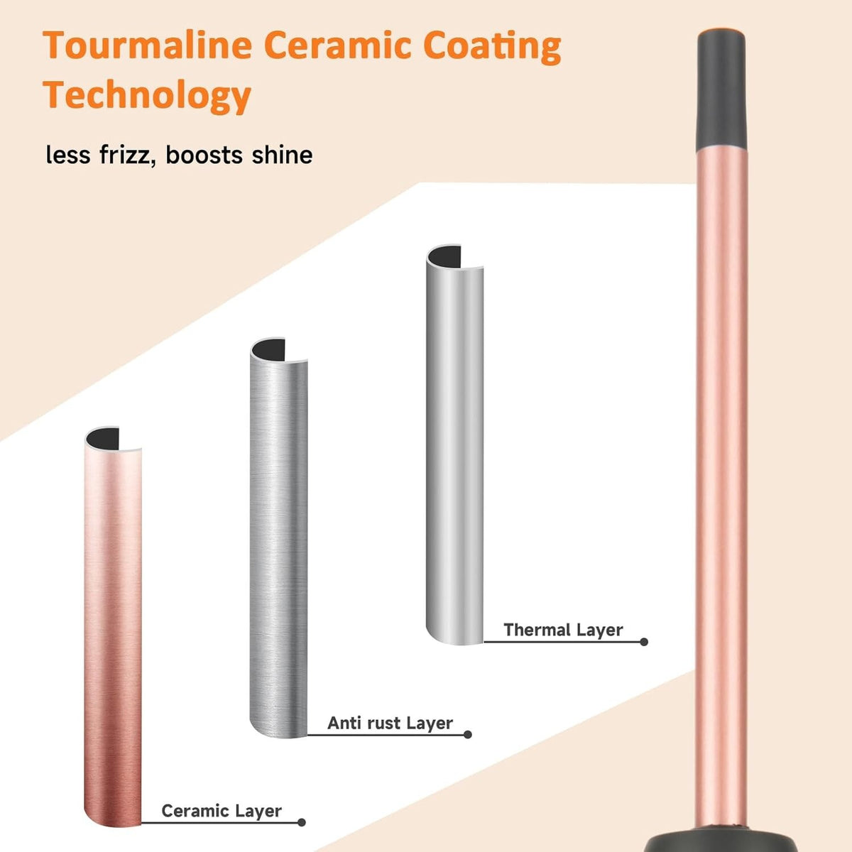 3/8 Inch Curling Wand for Tight Curls, Tourmaline Ceramic, Rose Pink