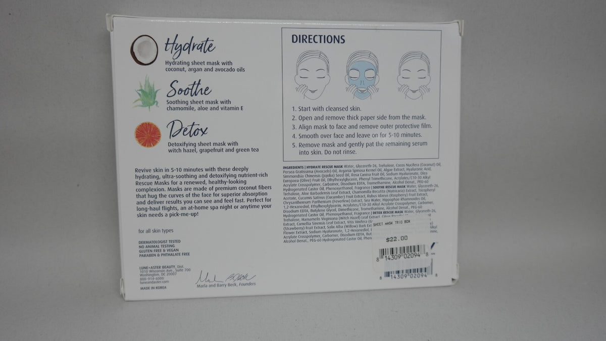 Lune+Aster 5 Minute Rescue Mask Assortment - Hydrate Soothe Detox