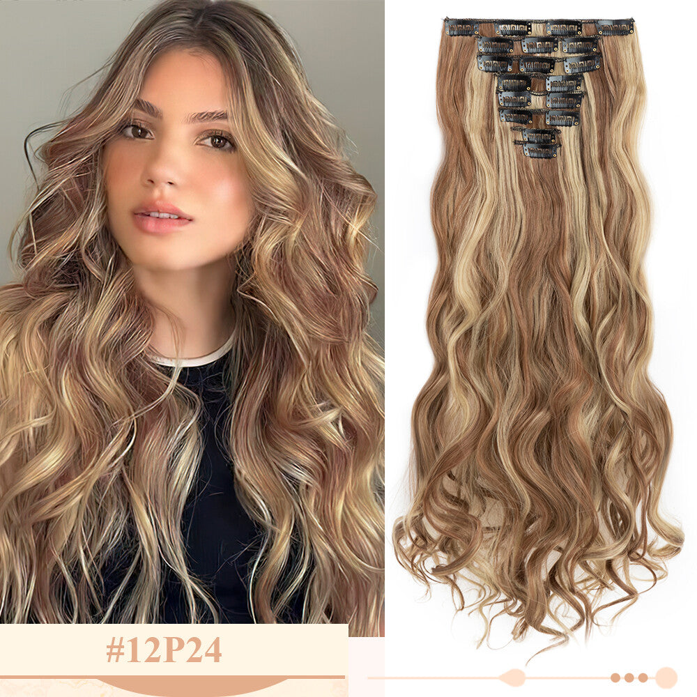 Clip-In Hair Extensions Full Head Ombre Highlight Synthetic Thick Hair 8-24 Inches