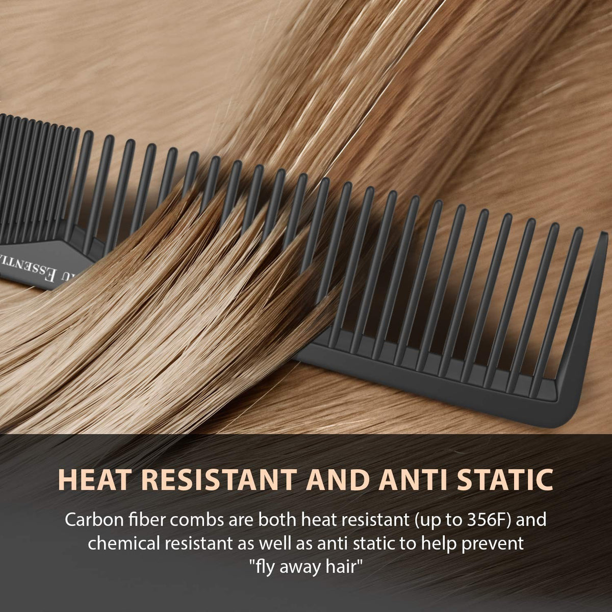 7-Inch Carbon Fiber Anti-Static Styling Comb Heat-Resistant for All Hair Types