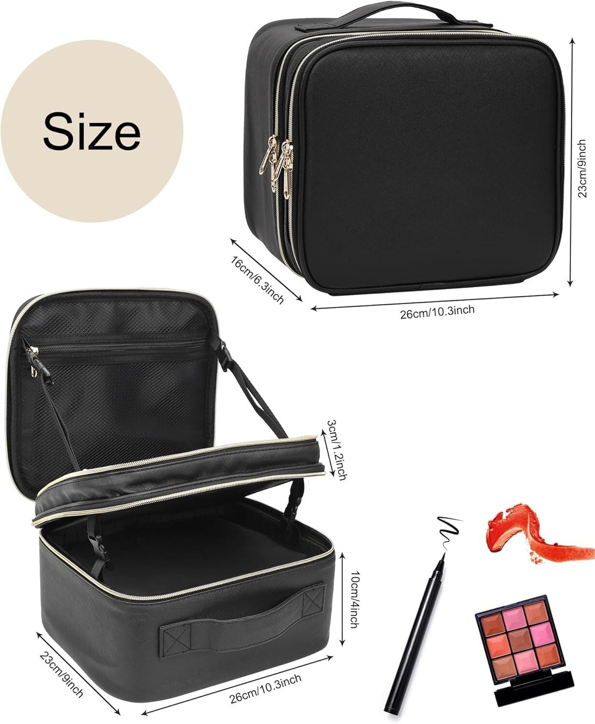 Travel Makeup Case with LED Mirror, Adjustable Compartments, Portable Organizer