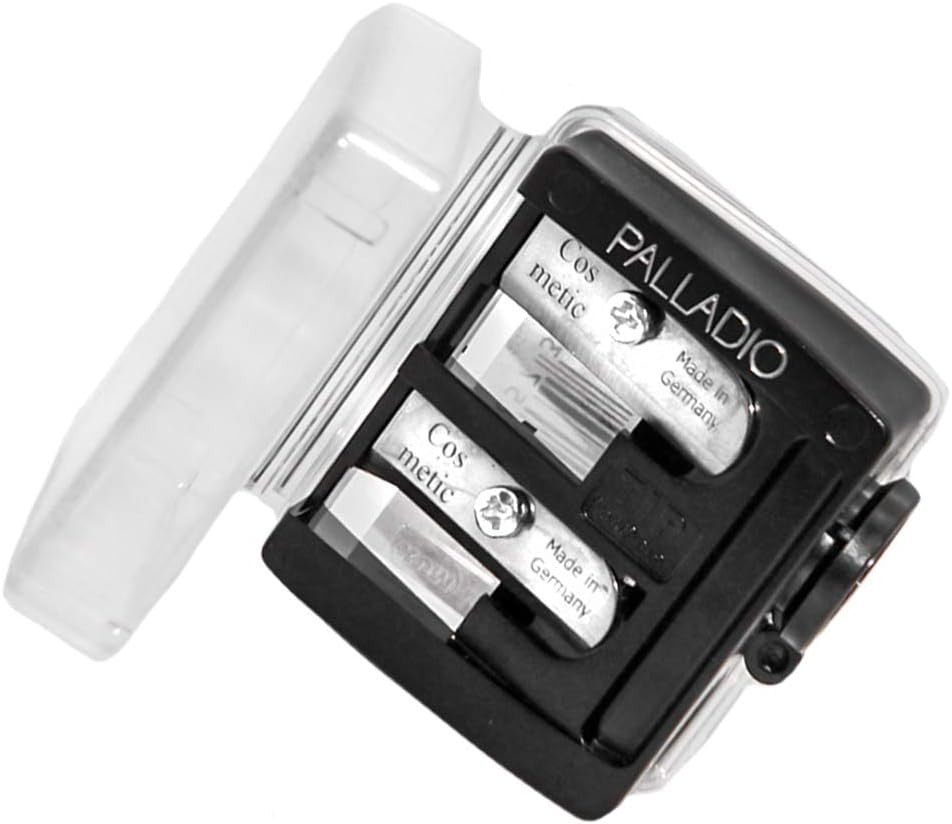 Double Barrel 3-in-1 Cosmetic Pencil Sharpener with Cover - Stainless Steel