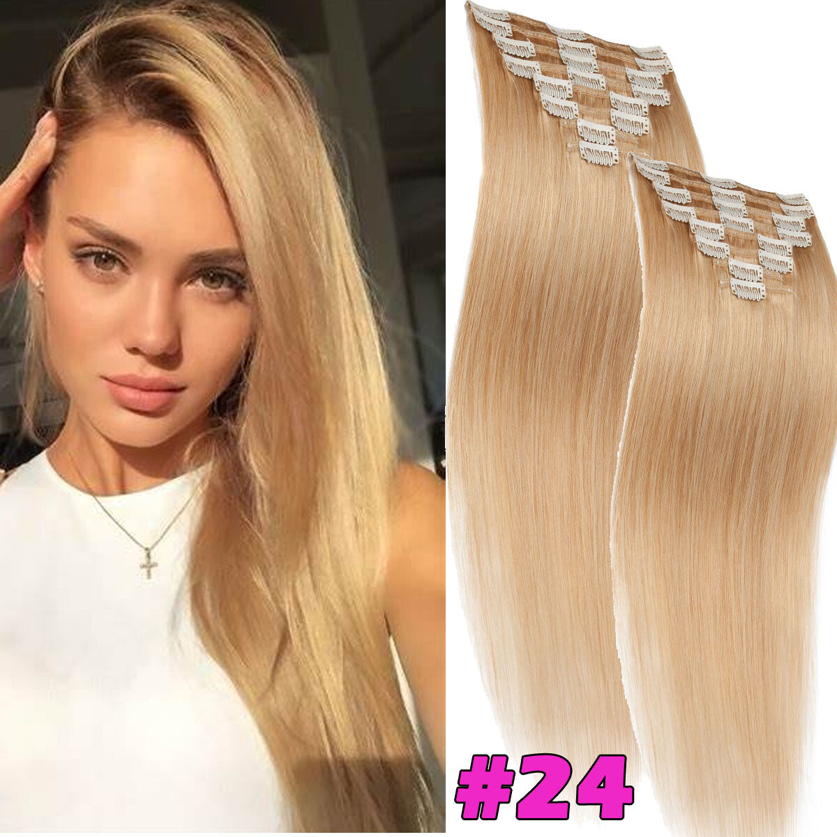 Seamless Clip-In Human Hair Extensions - Full Head Remy Hair Wefts