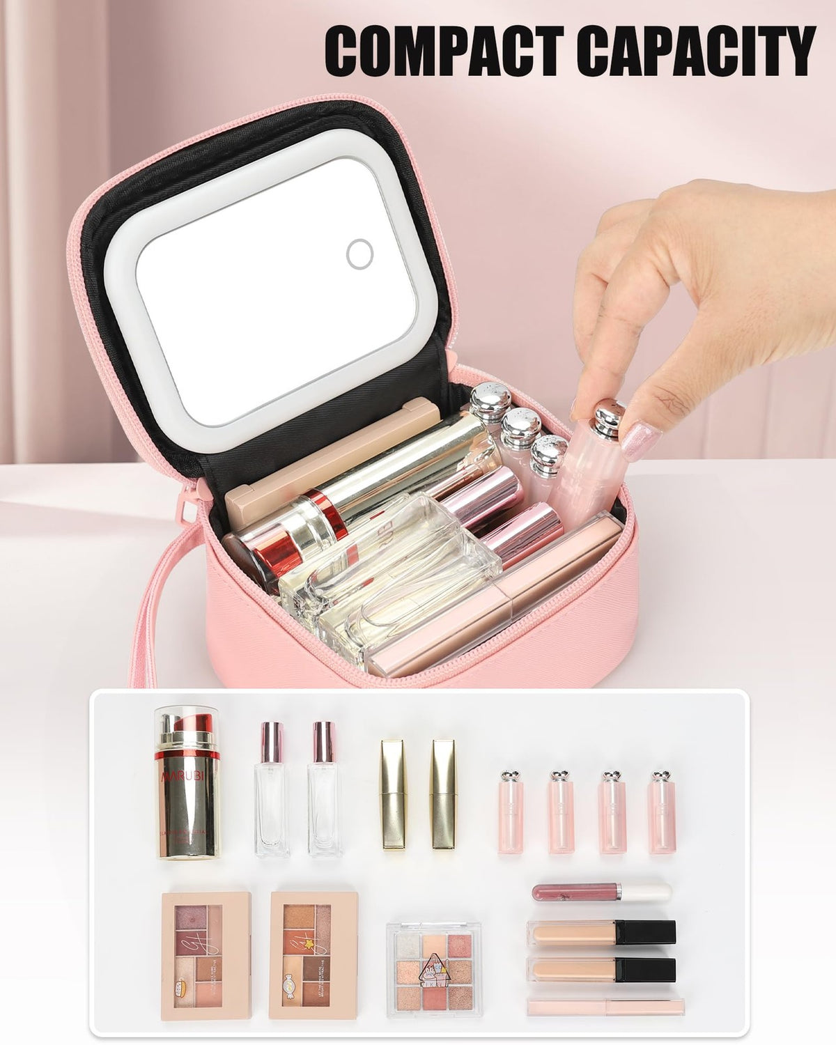 LED Lighted Makeup Bag with Wrist Strap - Travel Cosmetic Organizer for Women