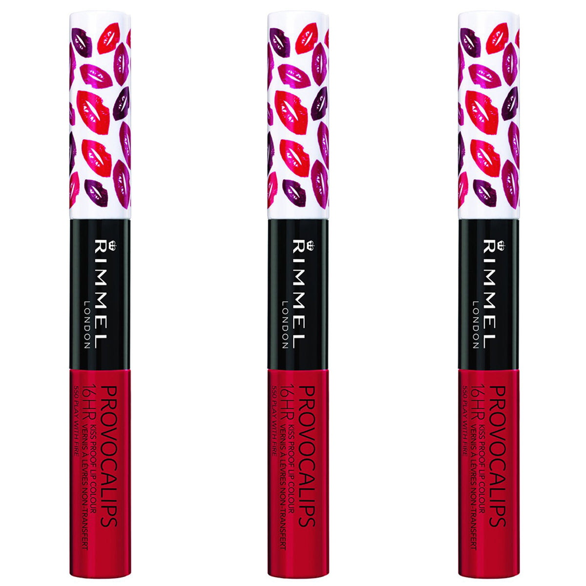 Kiss Proof Lipstick Set - 16 Hour Transferproof Moisturizing Lip Color - Play with Fire - 3 Pack
