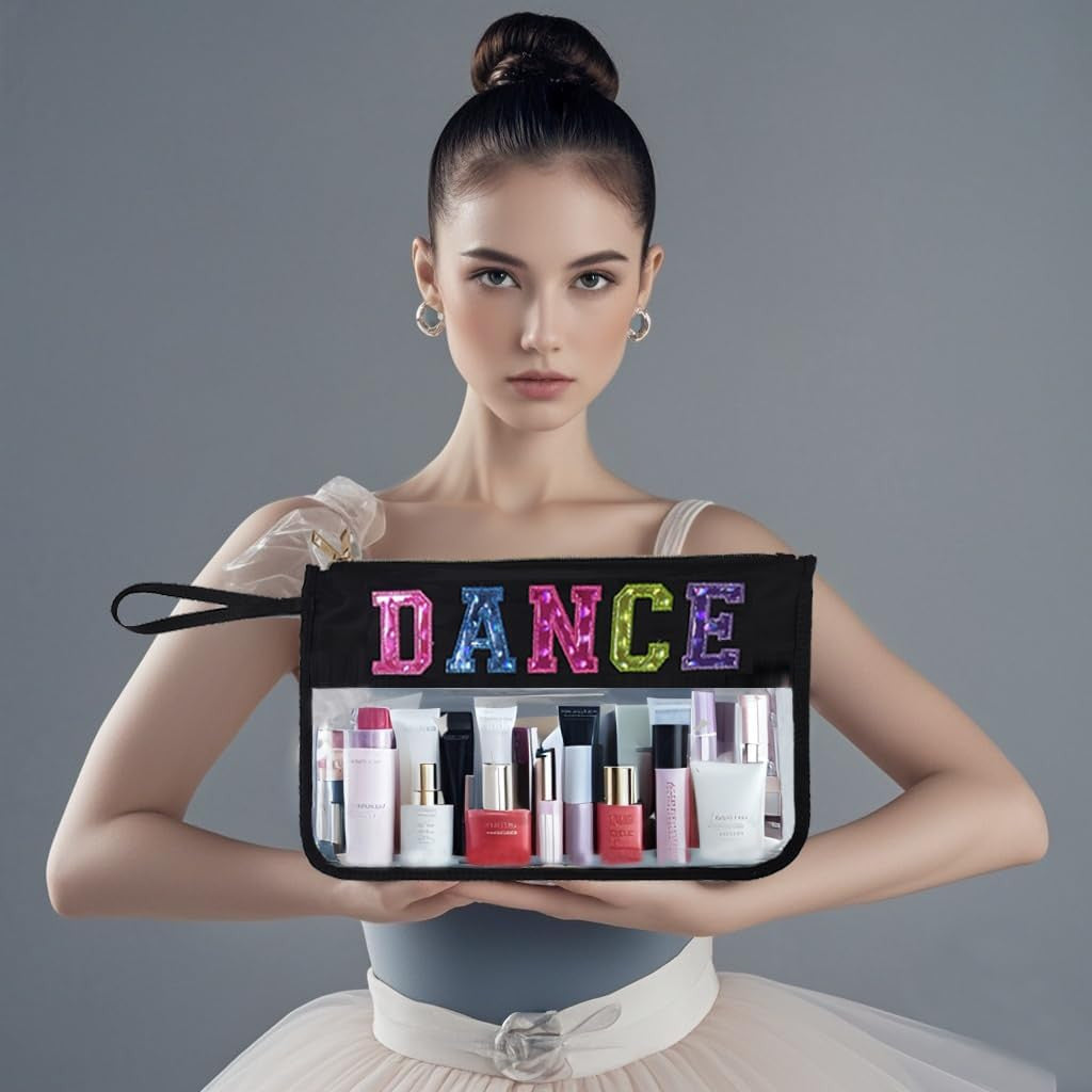 Clear Makeup Bag with Letter Patch Waterproof Travel Cosmetic Pouch