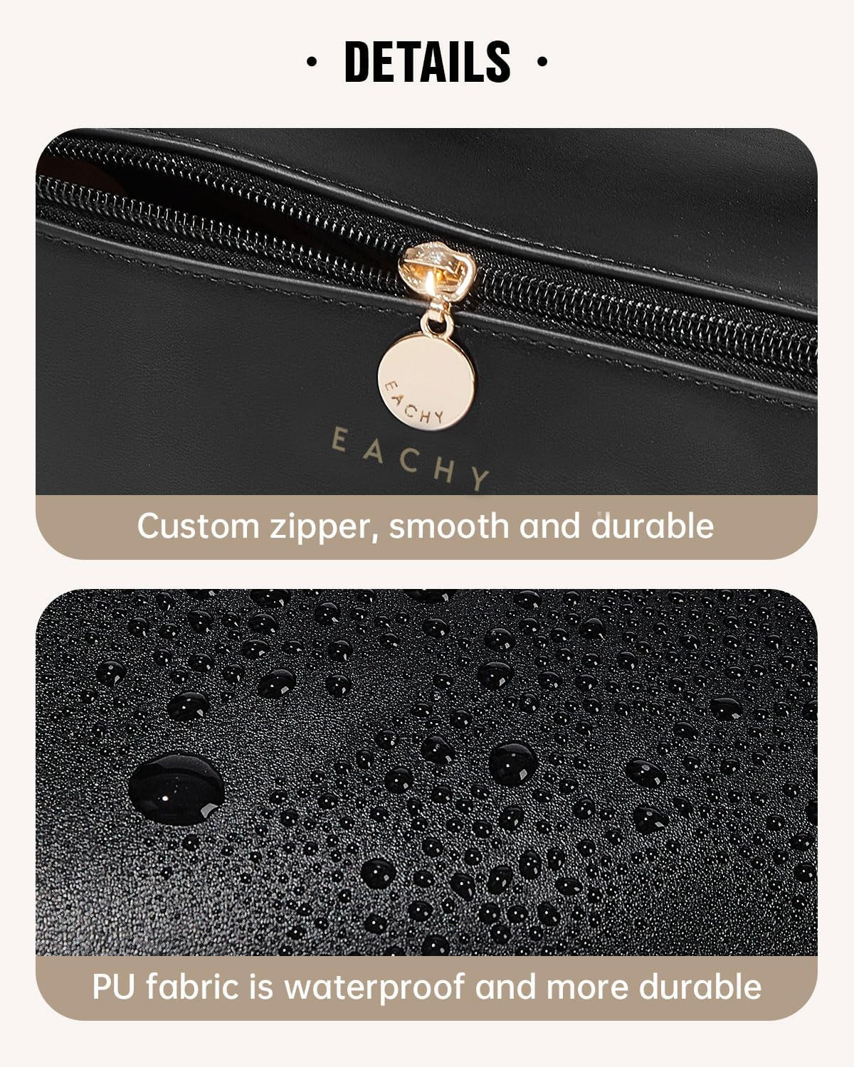 Travel Makeup Bag with Waterproof Fabric & Multiple Pockets - Large Capacity Cosmetic Organizer