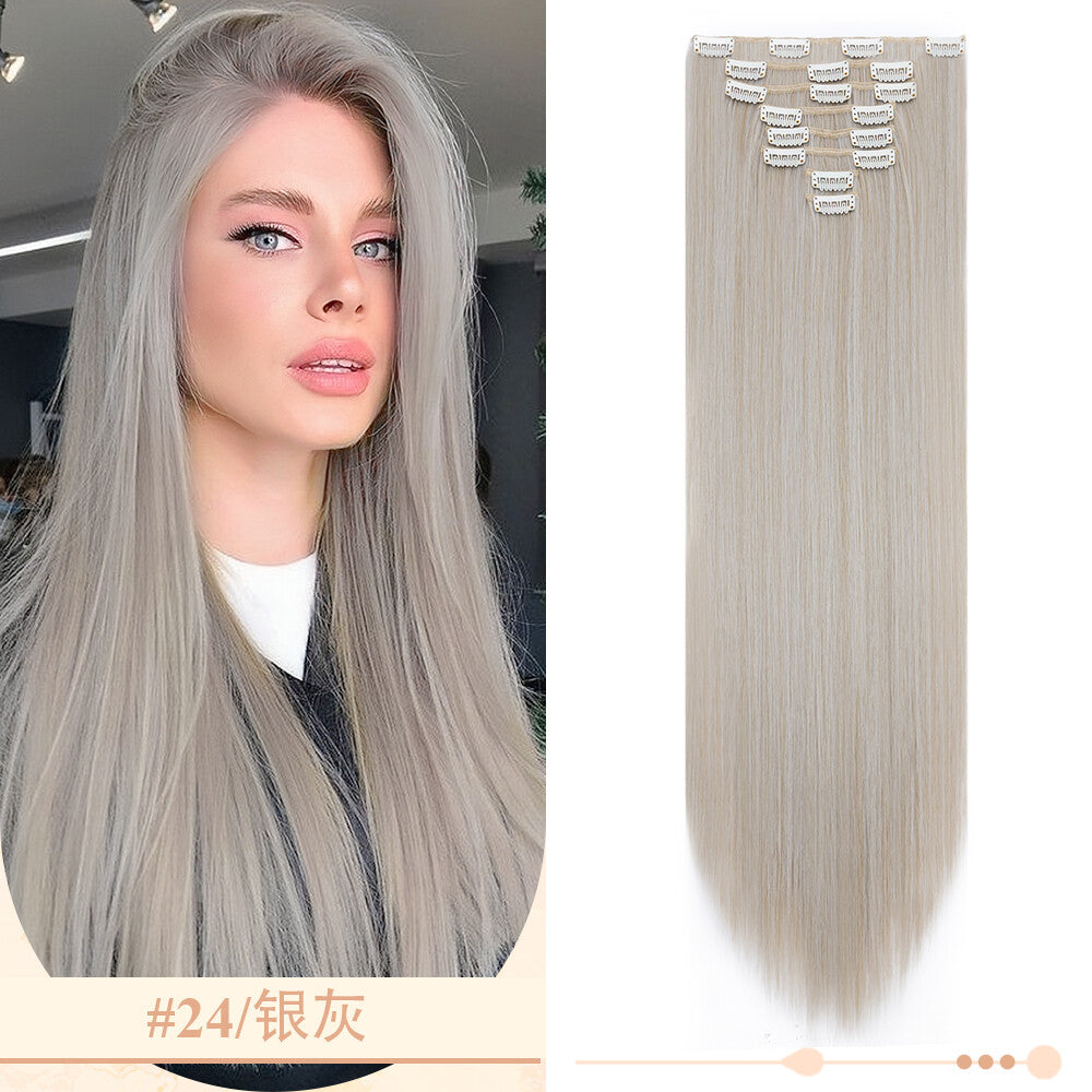 Clip-In Hair Extensions Full Head Ombre Highlight Synthetic Thick Hair 8-24 Inches