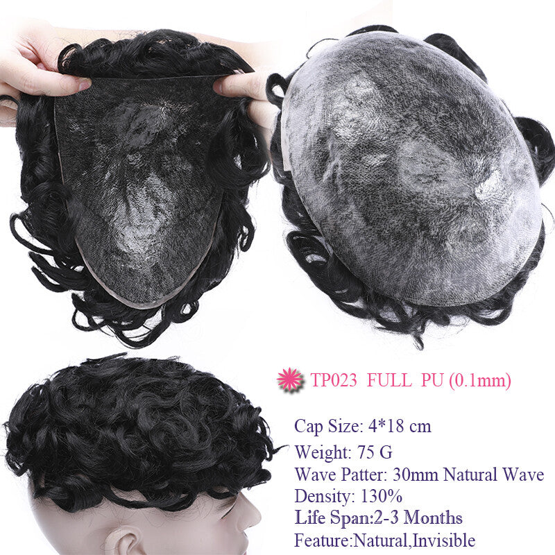 Super Thin Skin Men's Human Hair Toupee Hair Replacement System - Natural Look