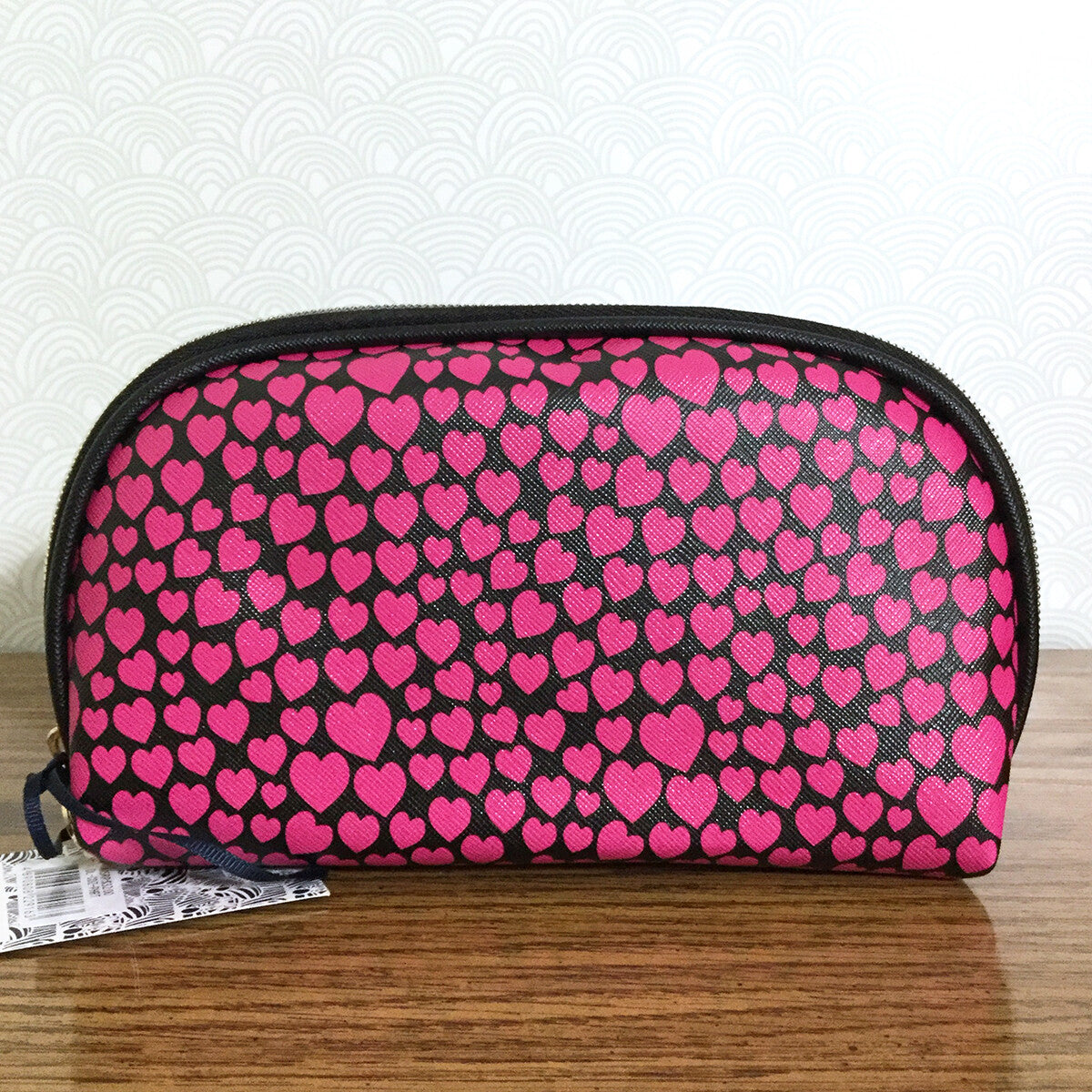 Pink Heart Double Zip Cosmetic Bag - Travel Organizer Pouch for Makeup & Toiletries