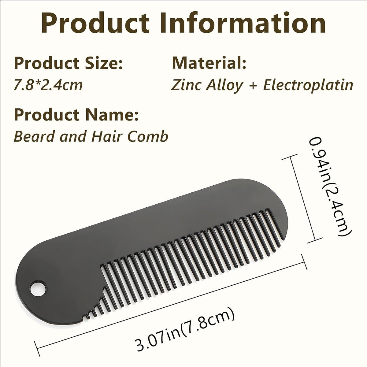 Portable Metal Fine Tooth Beard Comb - Black Mini Pocket Grooming Tool