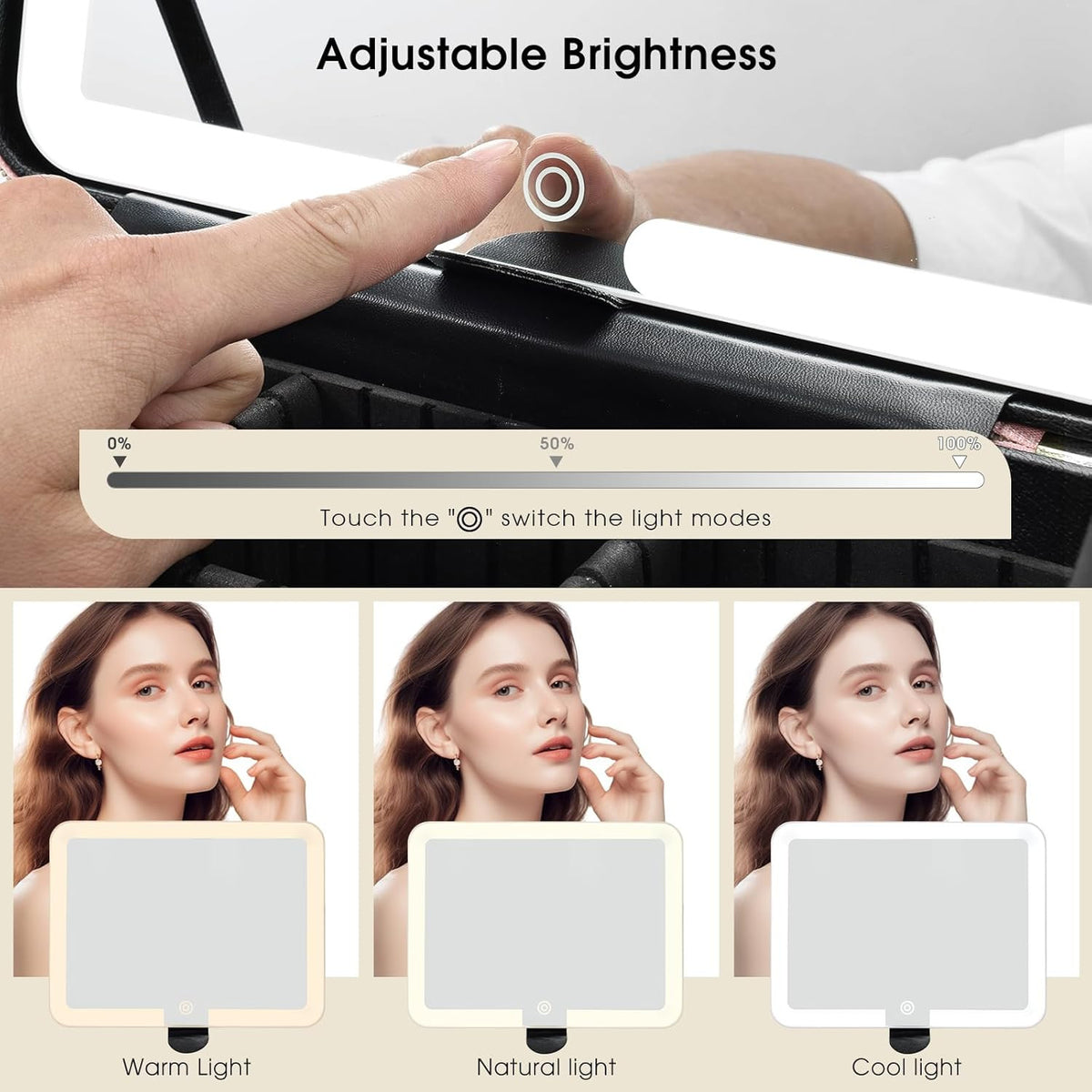 Travel Makeup Bag with LED Lighted Mirror and Waterproof Leather Storage Case