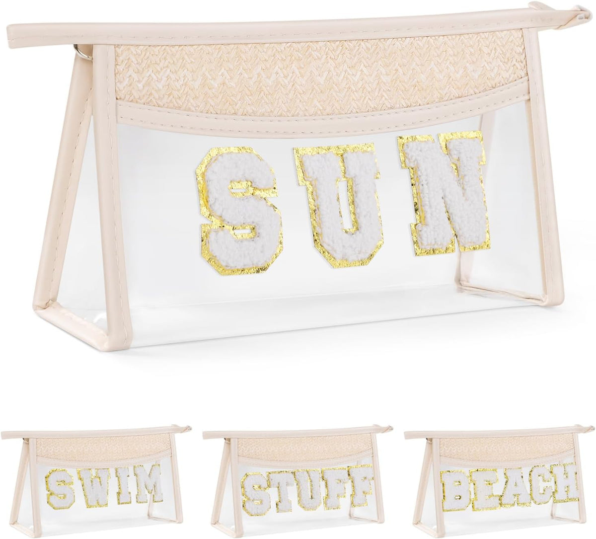 Transparent PVC Makeup Bag with Boho Patch Waterproof Travel Organizer