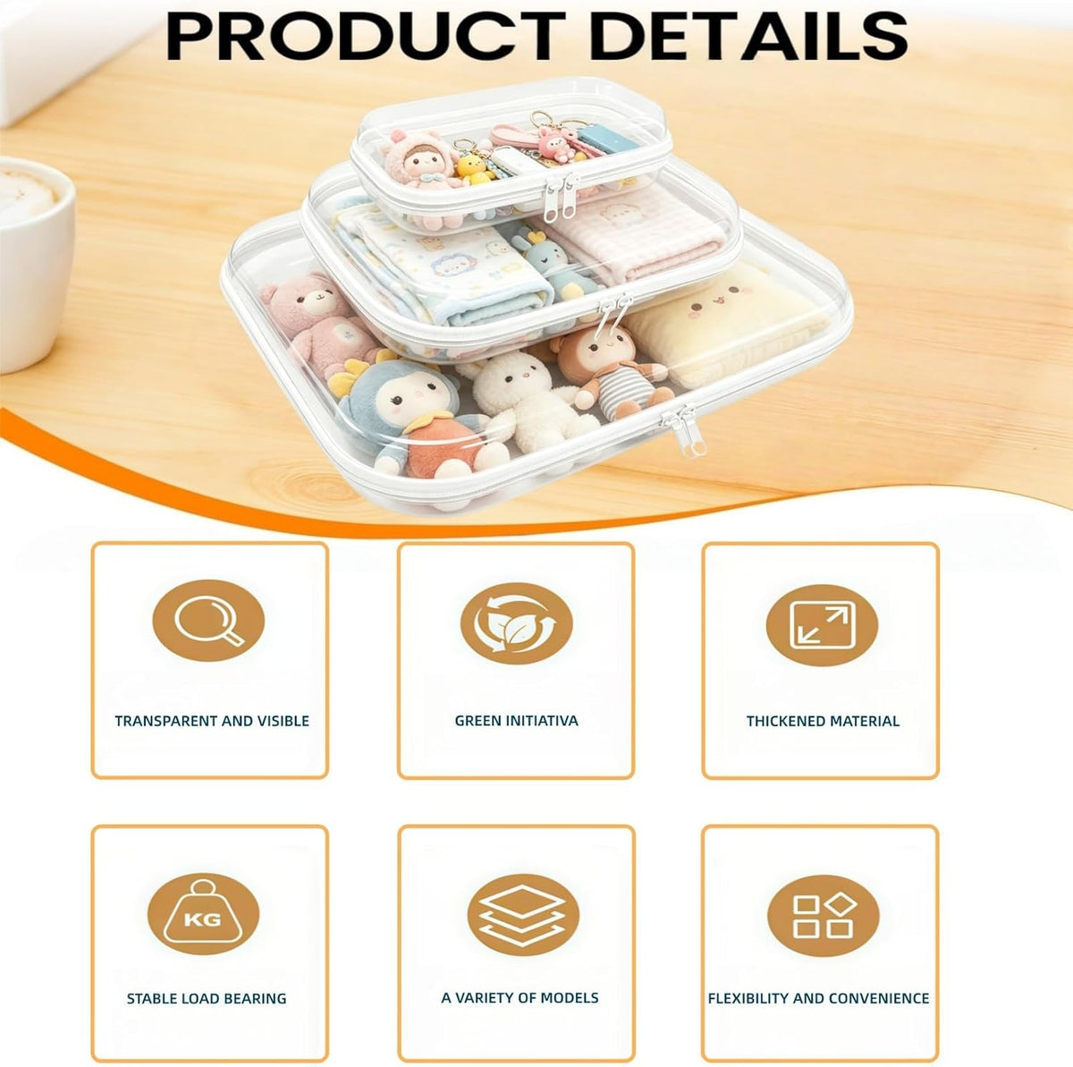 Clear Hard Shell Zipper Storage Case 7.84 Inch Portable Organizer