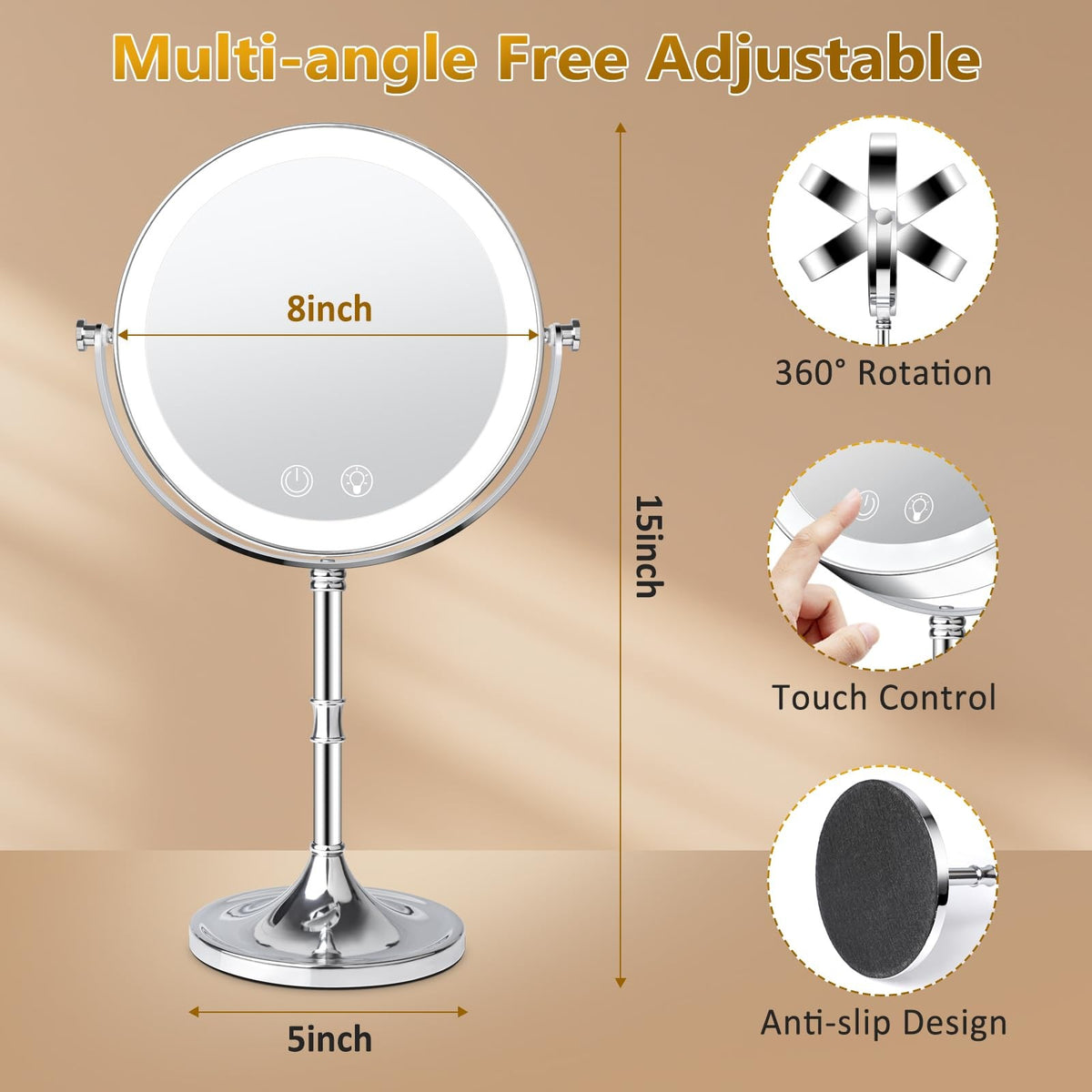 Rechargeable Double Sided Vanity Mirror with Lights 1x/10x Magnification