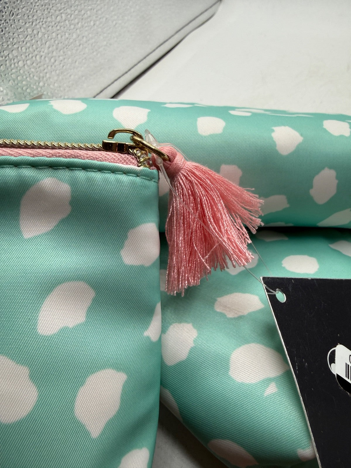 Conair Purse Kit Zippered Cosmetic Bags - Set of 3 Turquoise White Pink Dots