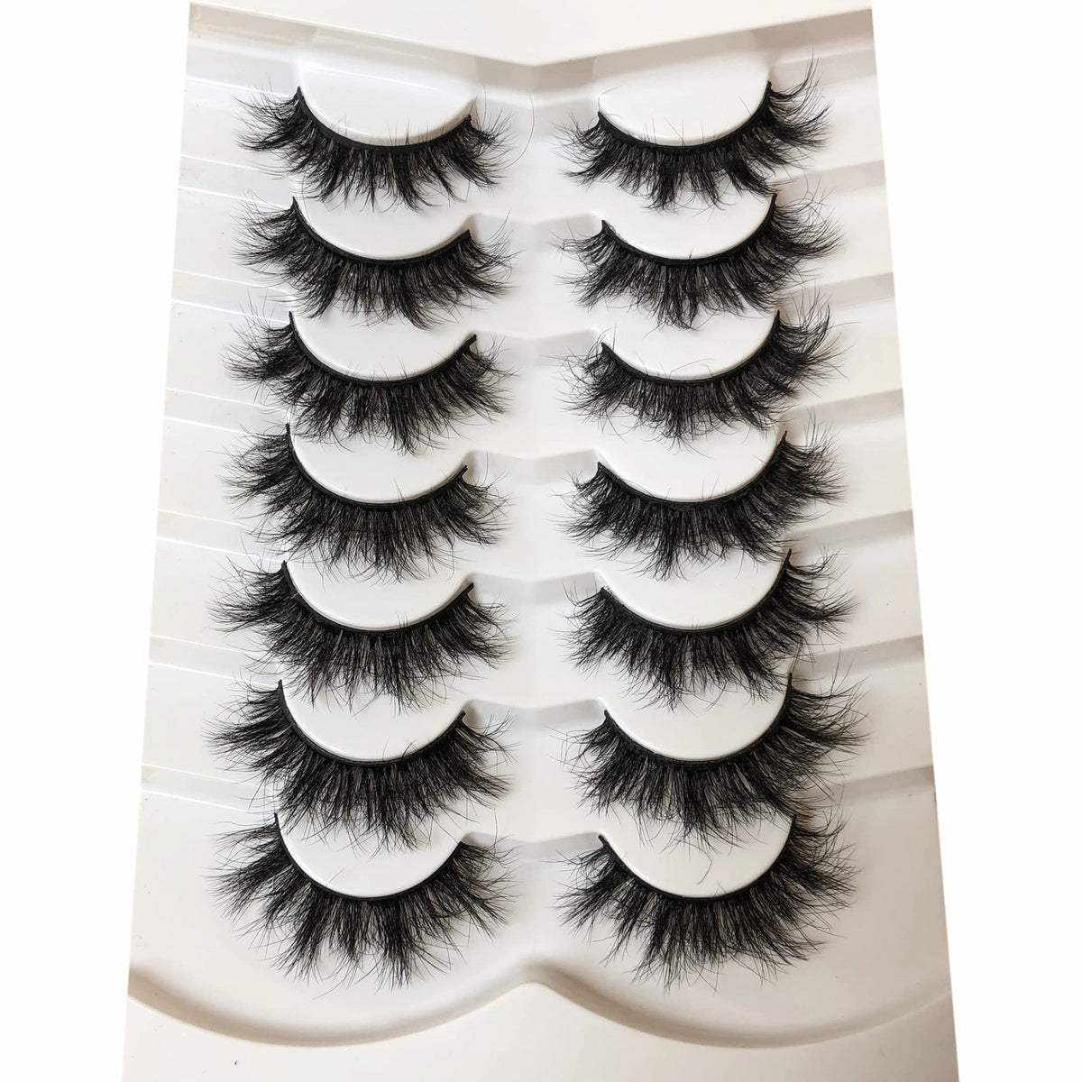 False Eyelashes 8D Faux Mink Wispy Volume 7 Pairs - Black, Handmade, Cruelty-Free