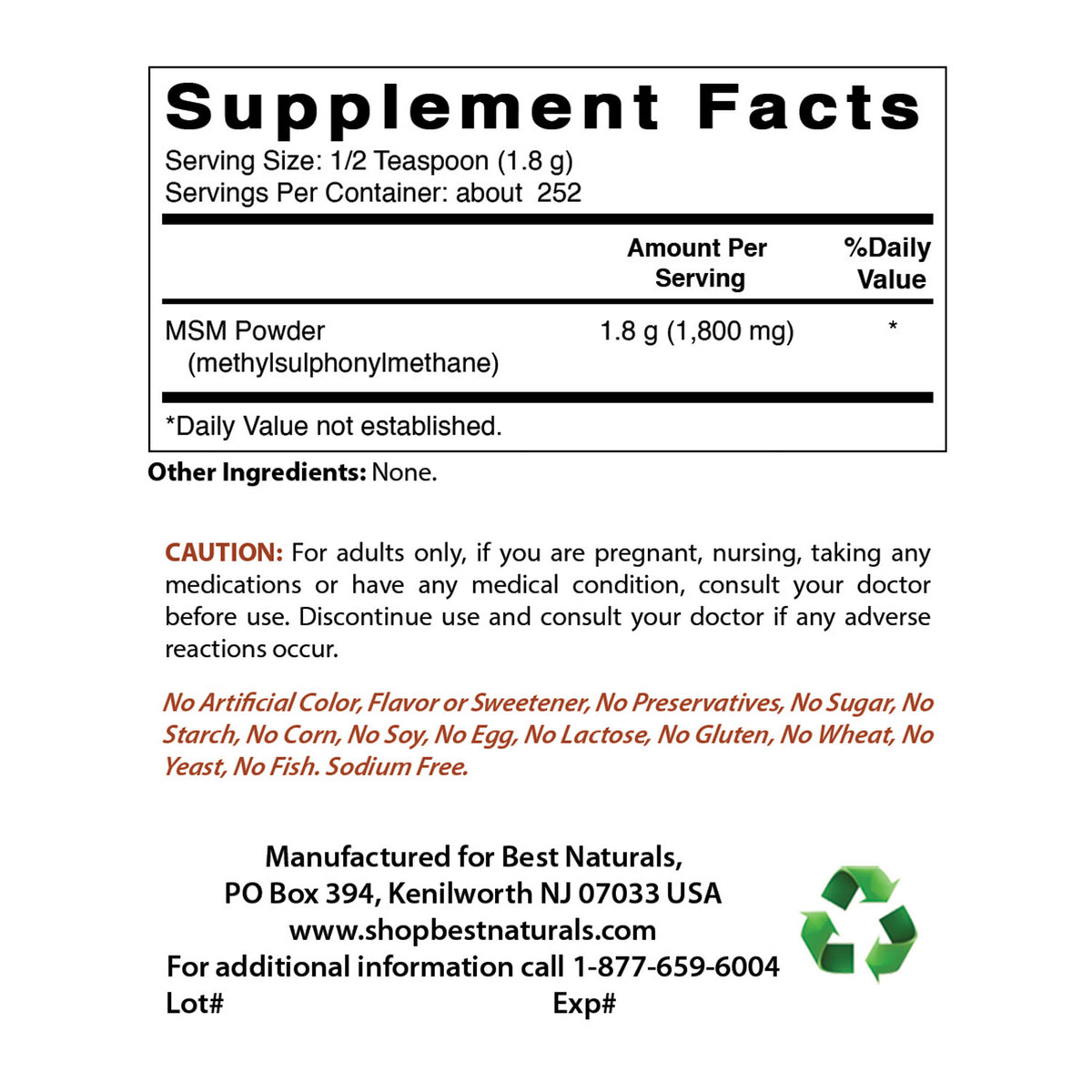 MSM Powder 1 Lb - Joint Support Supplement