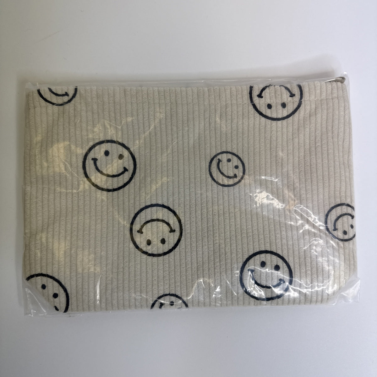 3 Pack Corduroy Makeup Bags for Women - Cosmetic Travel Organizer with Smile Face Design