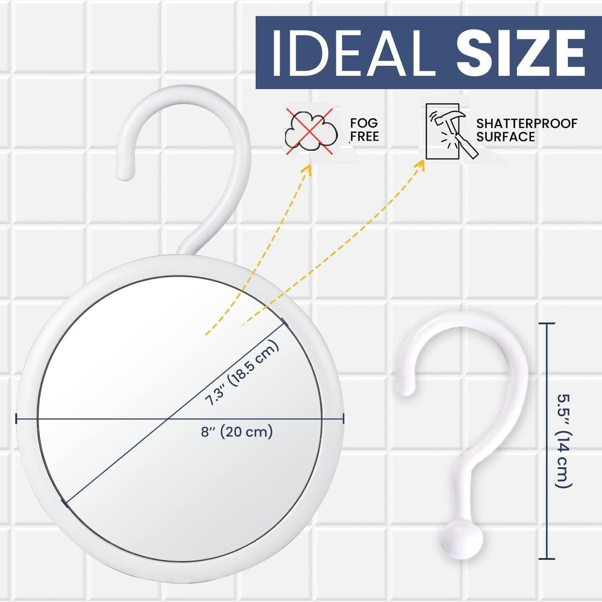Fogless Shower Shaving Mirror with 360° Swivel Hook - Anti-Fog, Round, 6.7 Inch