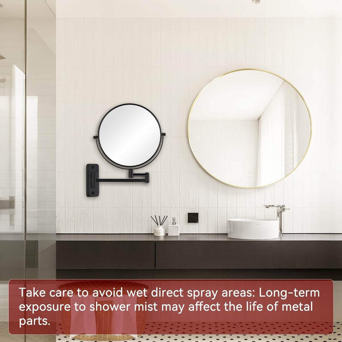 8-Inch Wall Mount Makeup Mirror with 20X Magnification, Double-Sided, Adjustable Swivel, Black