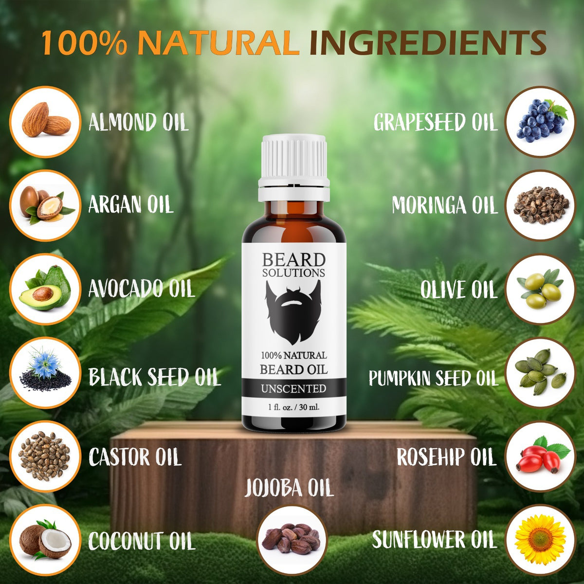 Unscented Beard Oil for Hair Growth & Grooming - 1 oz. Men’s Facial Oil