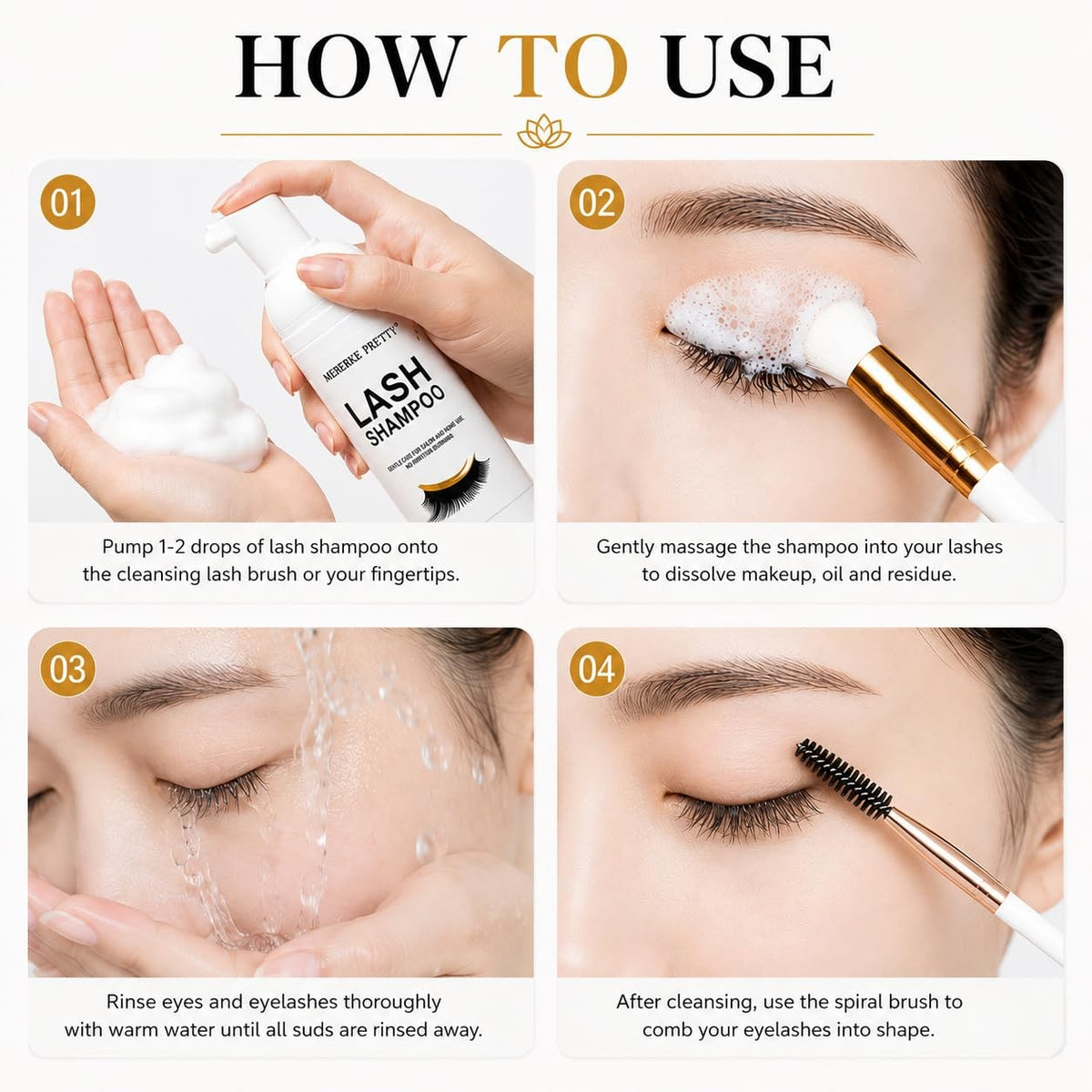 Eyelash Extension Cleanser Kit with Brushes - Deep Cleansing & Nourishing, 60ml