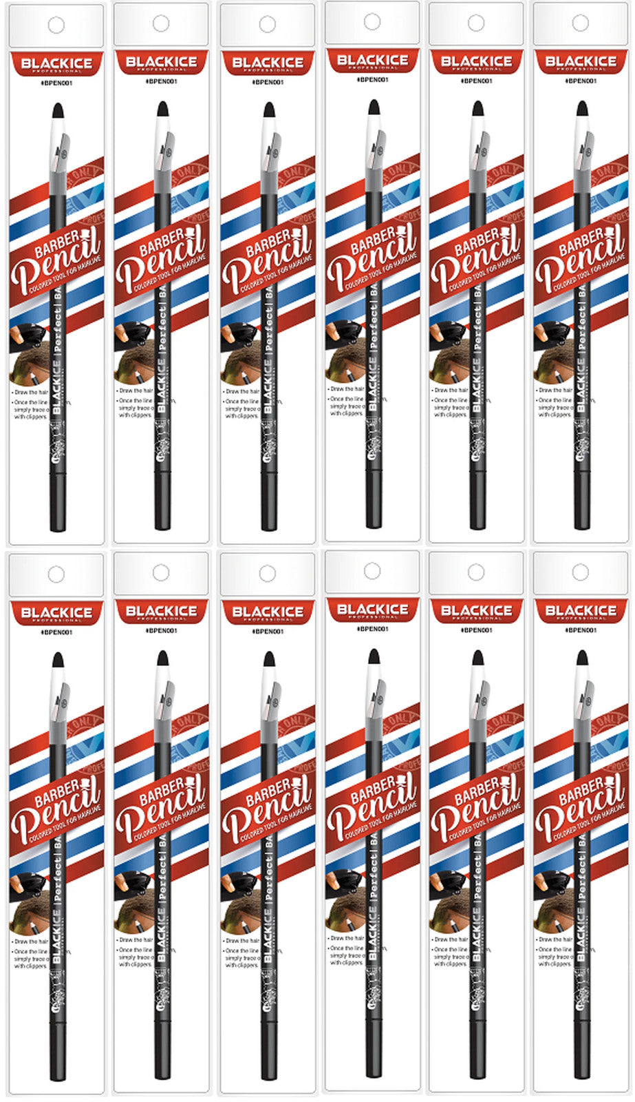 Black Ice Barber Pencil Edge Colored Tool For Hairline 12-Pack NEW