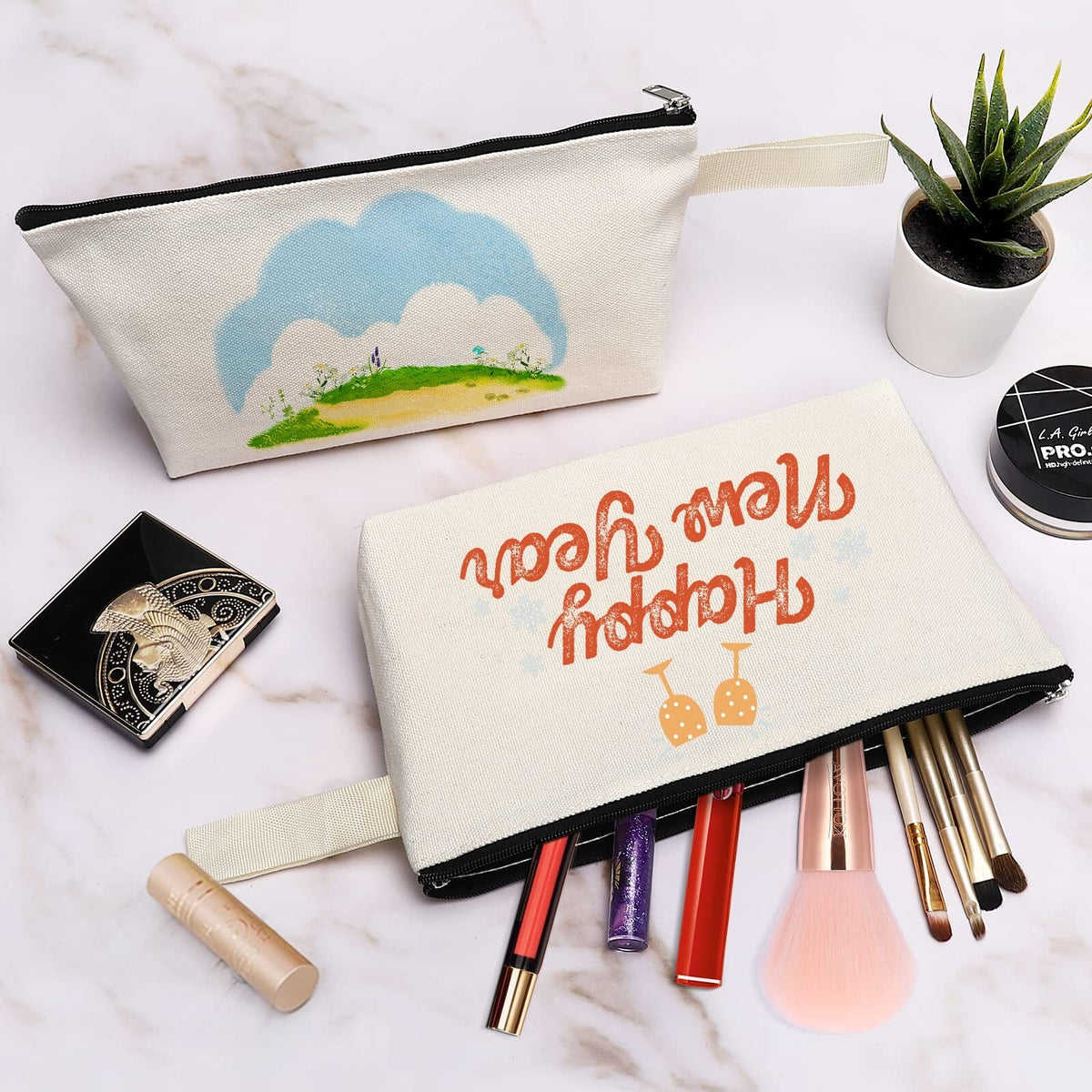 Cotton Canvas Makeup Bag Set - Multi-Purpose Travel Cosmetic Organizer