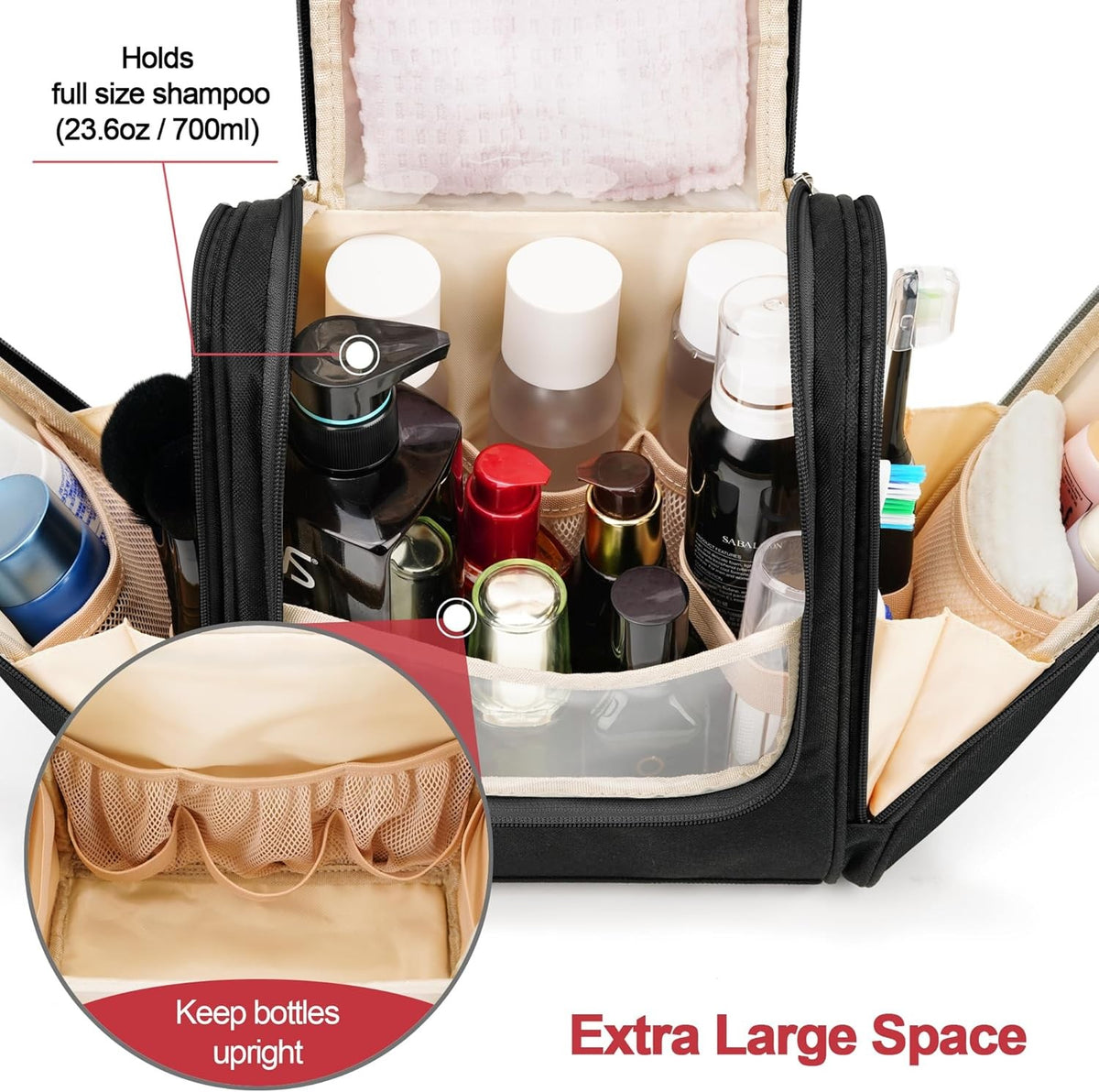 Travel Hanging Toiletry Bag with 6 Compartments Waterproof Organizer for Women & Men