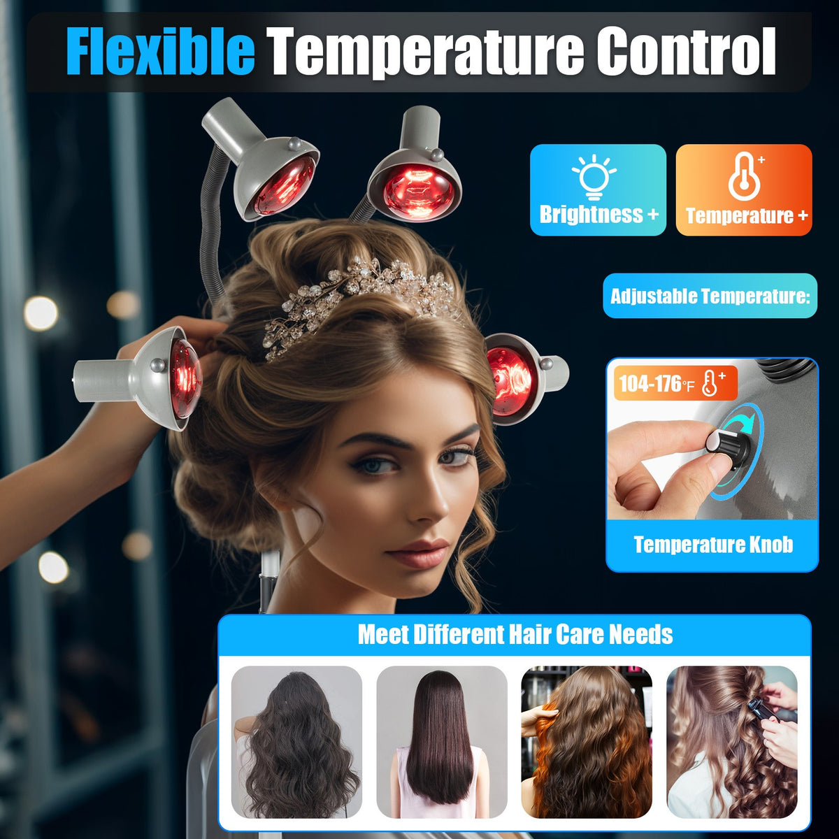 Infrared Hair Dryer with 5 Red Light Bulbs for Salon Drying & Perming