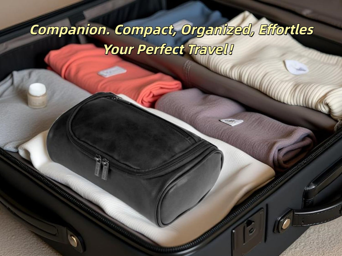Men's Leather Toiletry Bag with Water-Resistant Interior - Travel Organizer
