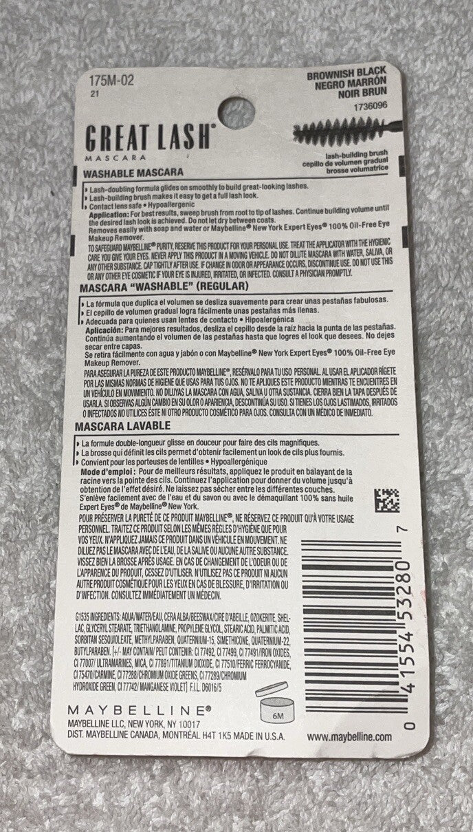 Maybelline Great Lash Washable Mascara - Brownish Black, 0.43 fl oz