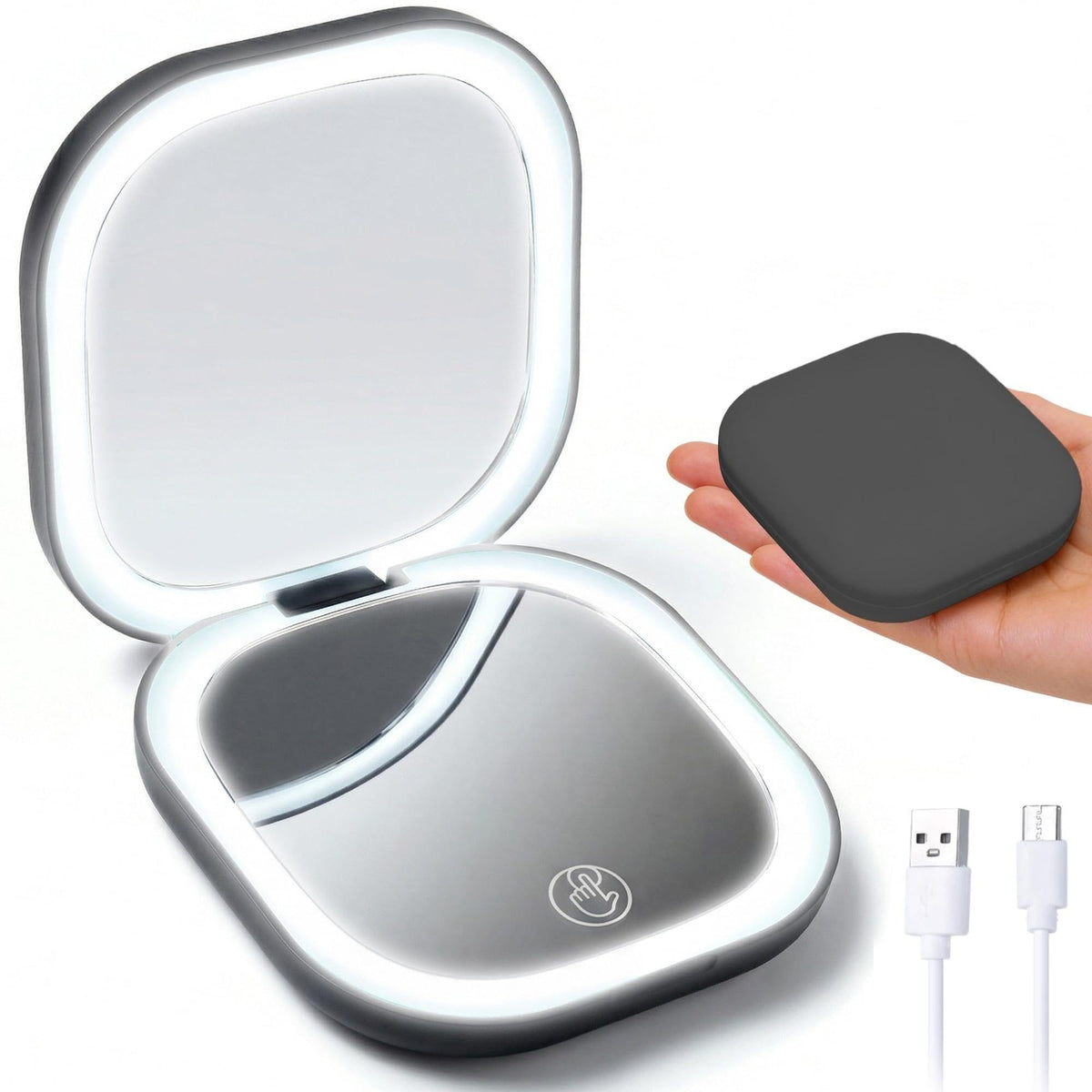 LED Lighted Compact Makeup Mirror with 10X Magnification - Portable Travel Mirror