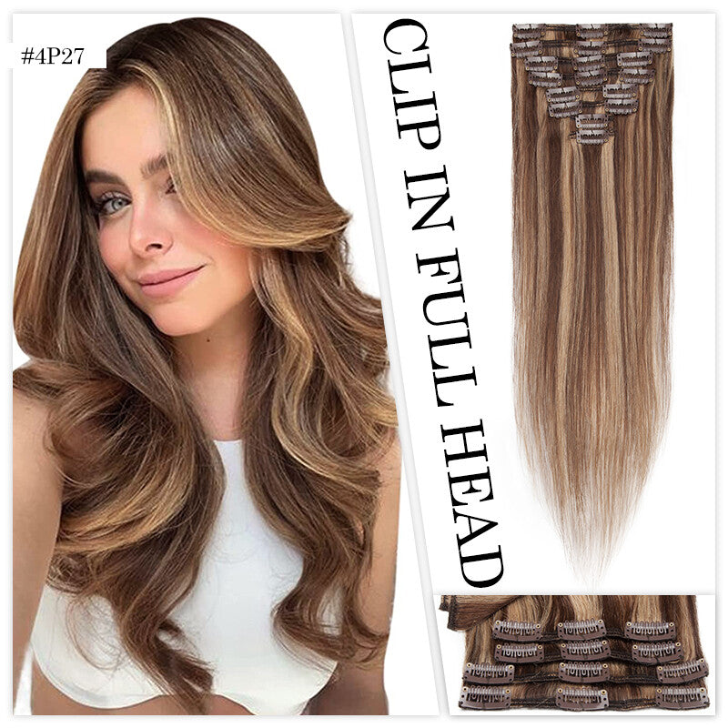 Clip in Hair Extensions 100% Remy Human Hair Full Head Set - Straight Styles