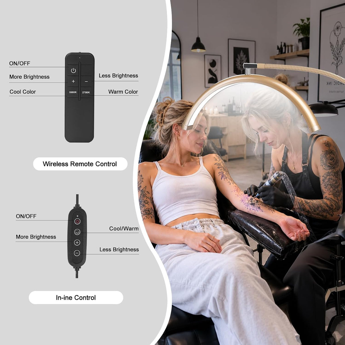 Dimmable LED Lash Light for Eyelash Extensions & Estheticians, Adjustable Floor Lamp with Gooseneck