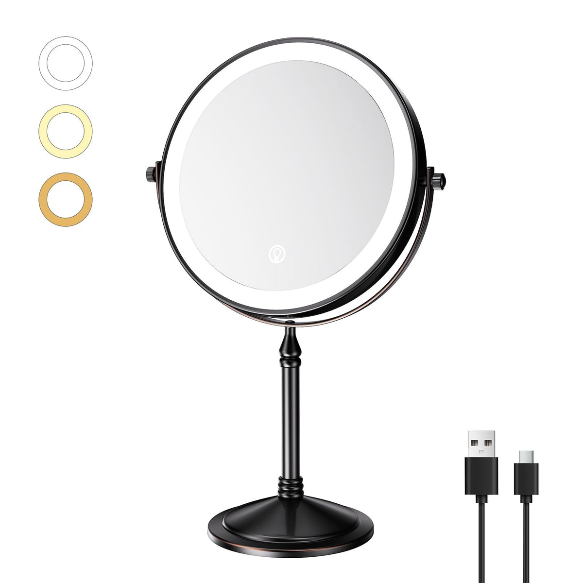 Rechargeable LED Makeup Mirror with Lights and 10X Magnification - Vanity Desk Lighted Mirror