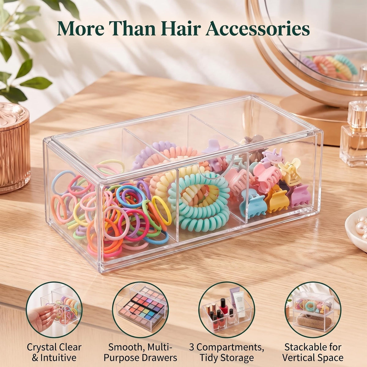 2-Layer Clear Makeup Organizer with Adjustable Dividers - Vanity Storage