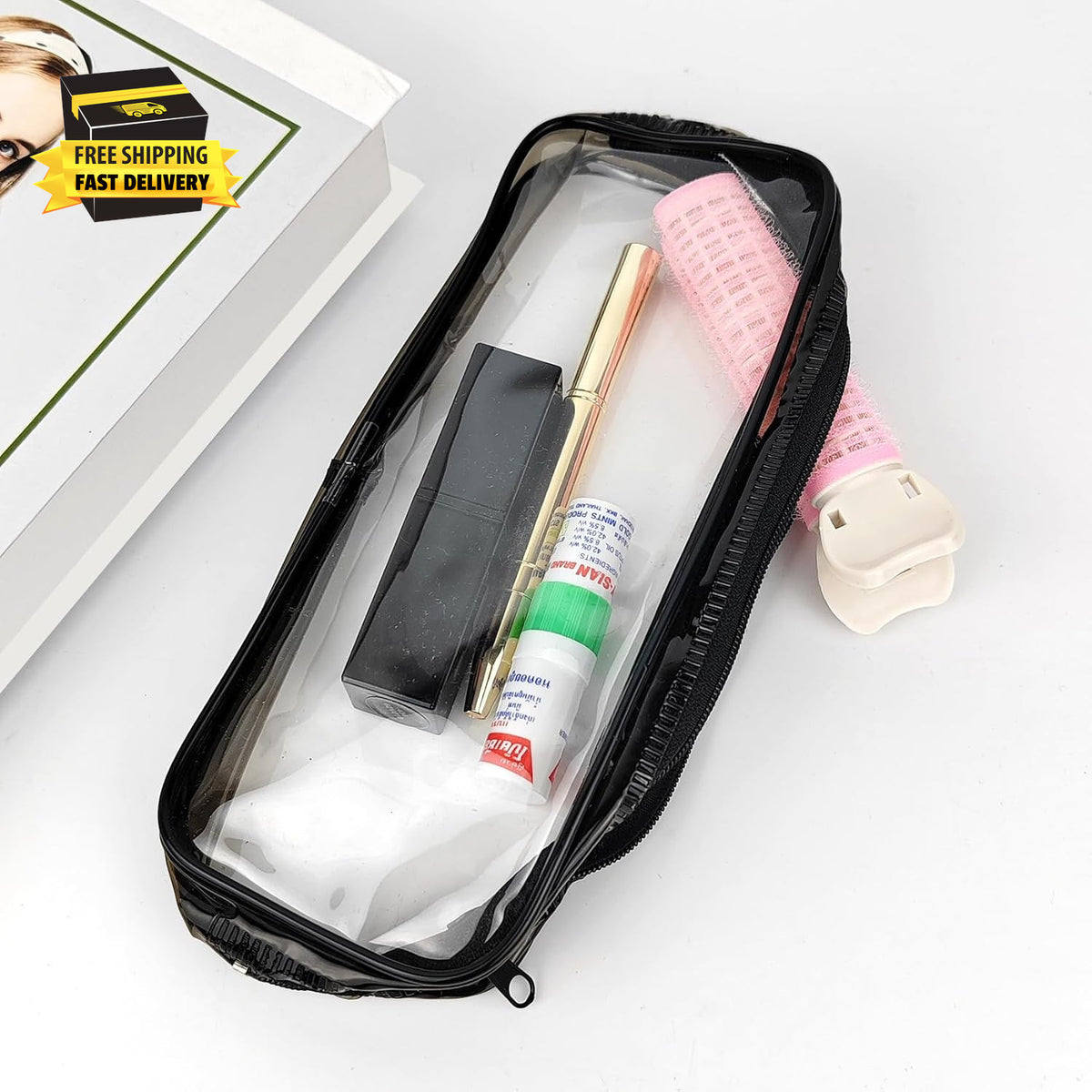 Clear Makeup Bag with Zipper - Travel Toiletry Organizer, Plastic Pouch