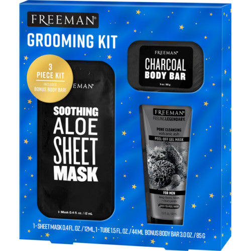 Men's 3-Piece Grooming Kit with Charcoal Body Bar & Cleanser