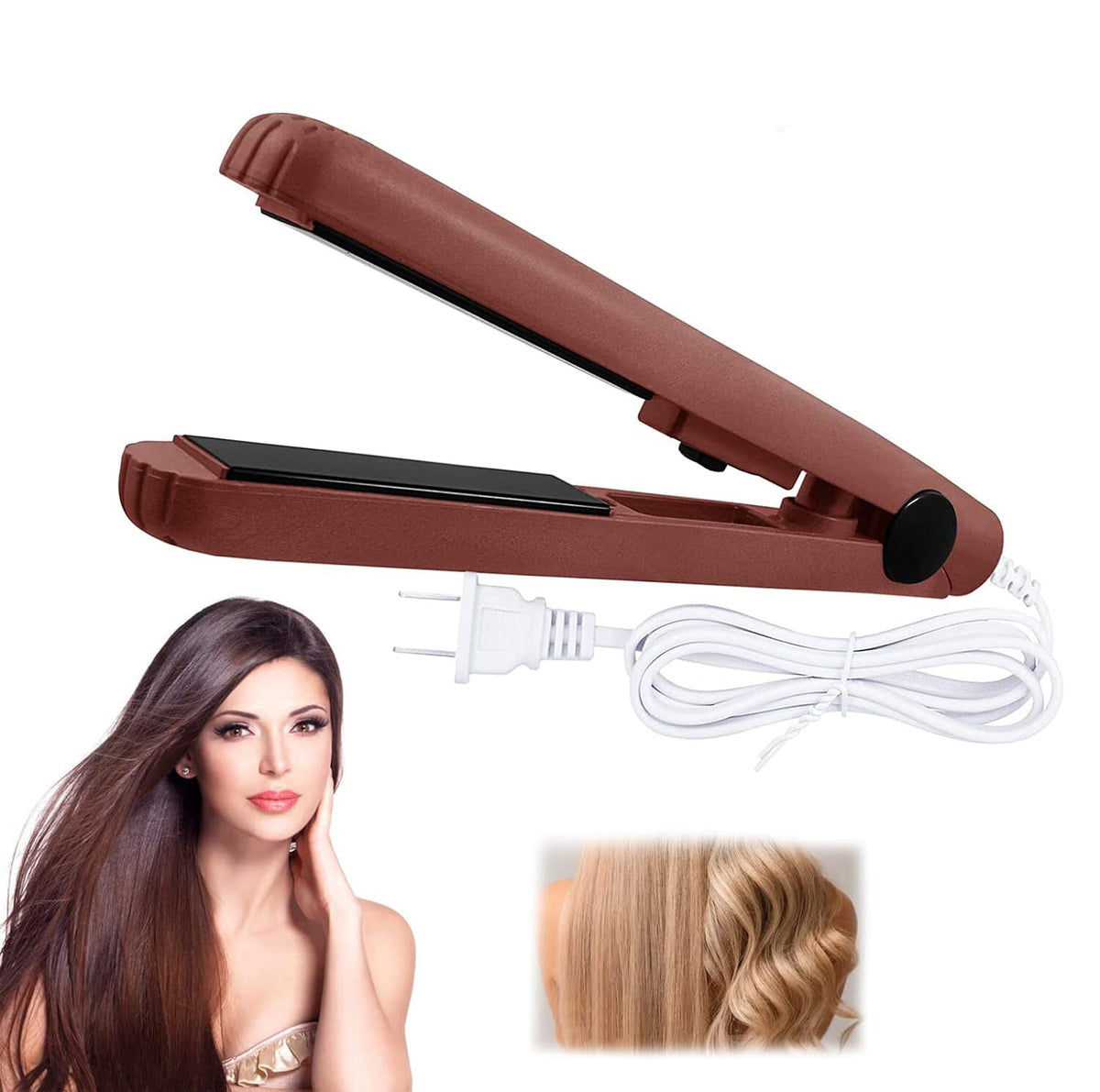 Mini Portable Hair Straightener Curling Iron 2-in-1 Ceramic Styling Tool
