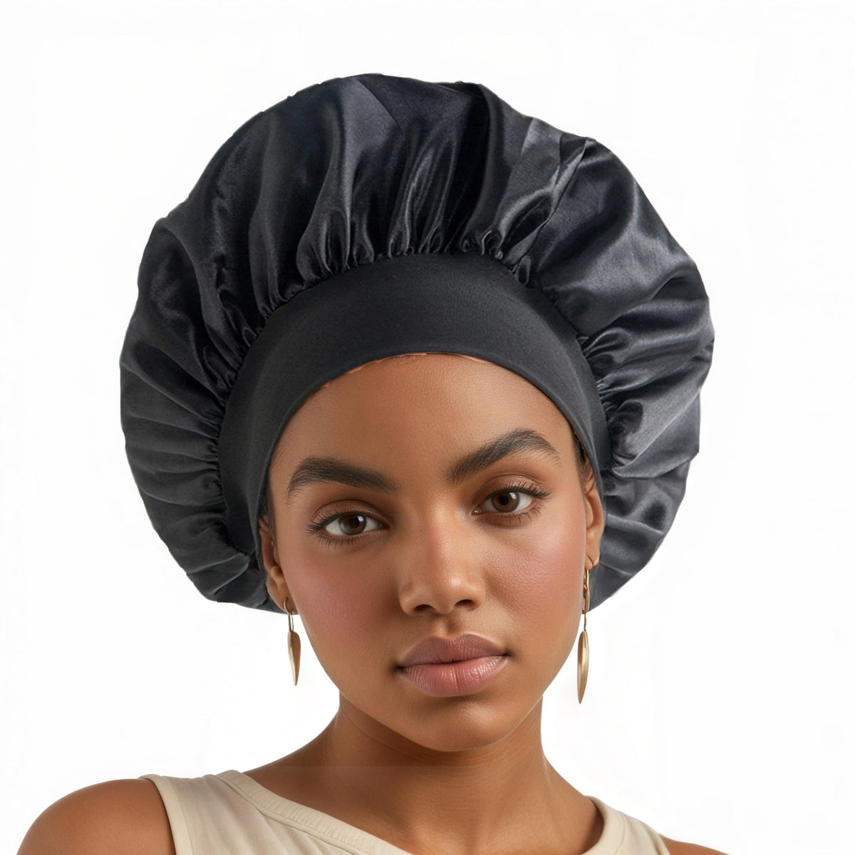 HU ZJKD Silk Bonnet for Men Women Hair Sleeping,High 32cm, Black
