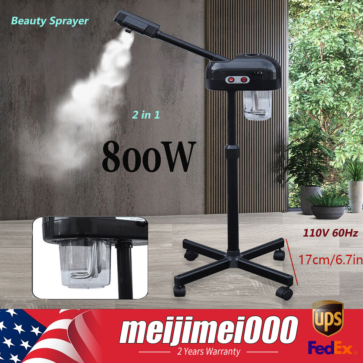 Black Pro 2 in 1 Facial Steamer Ozone Beauty Salon Spa Equipment Skin