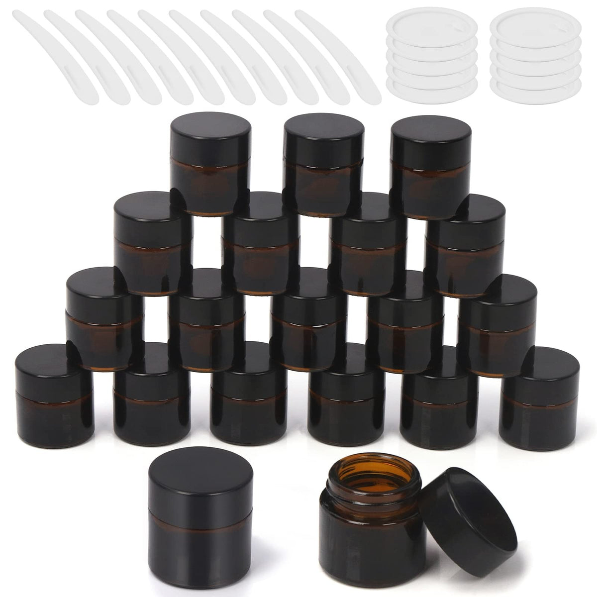 20-Piece 10ml Amber Glass Cosmetic Jars with Leak-Proof Lids & Spatulas – Travel & Storage Set