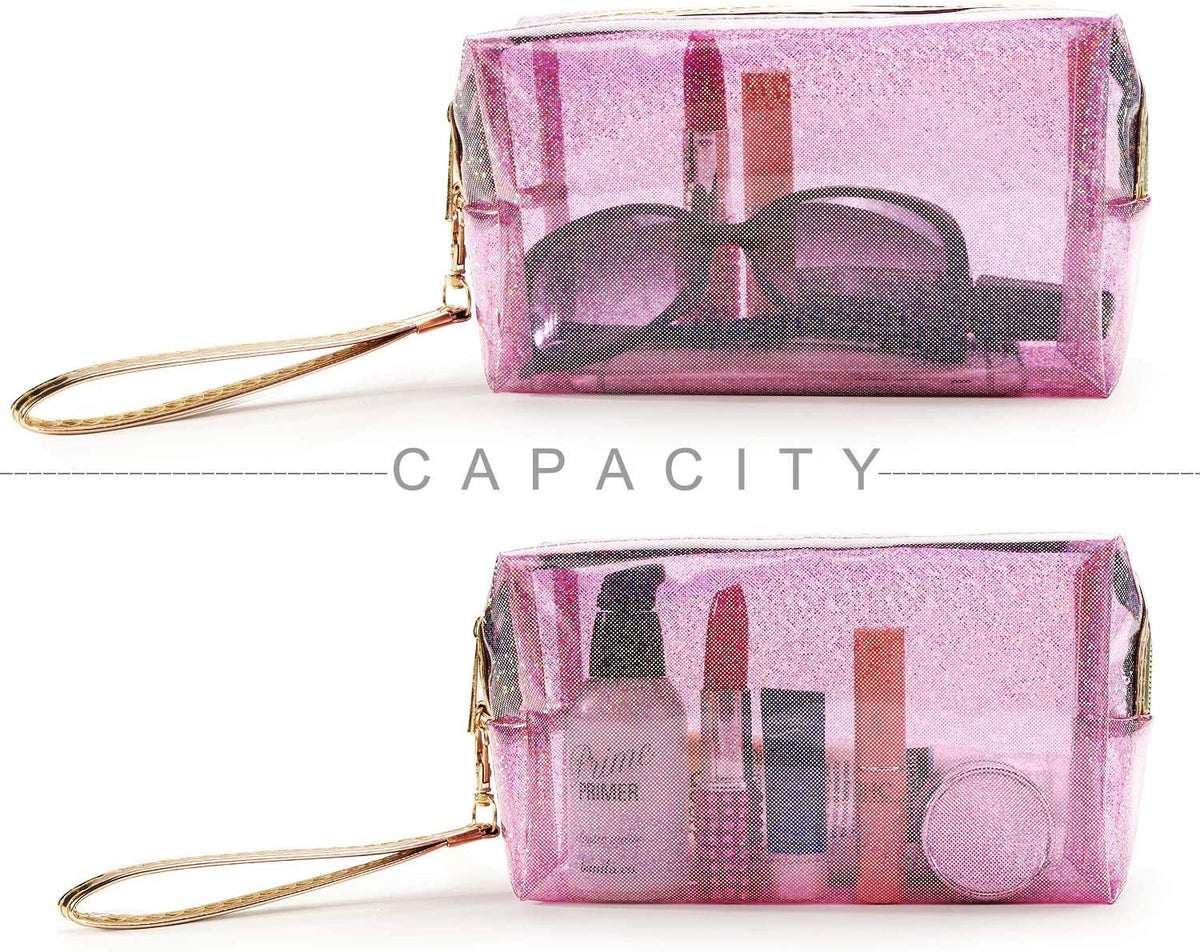 4-Pack Waterproof Cosmetic Bags with Zippers and Handle - Clear PVC Toiletry Organizer