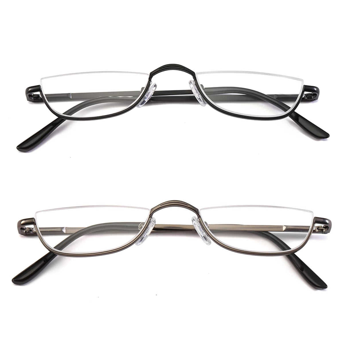 Half Reading Glasses 2 Pairs - Stylish Black & Gunmetal Reading Eyewear