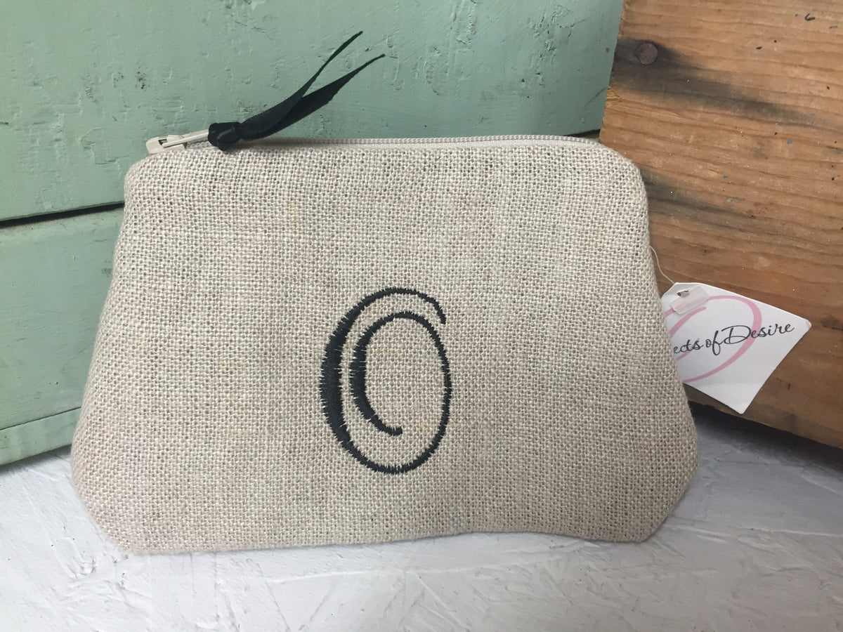 Personalized Linen Cosmetic Makeup Bag Travel Pouch with Monogram - Bridal Gift