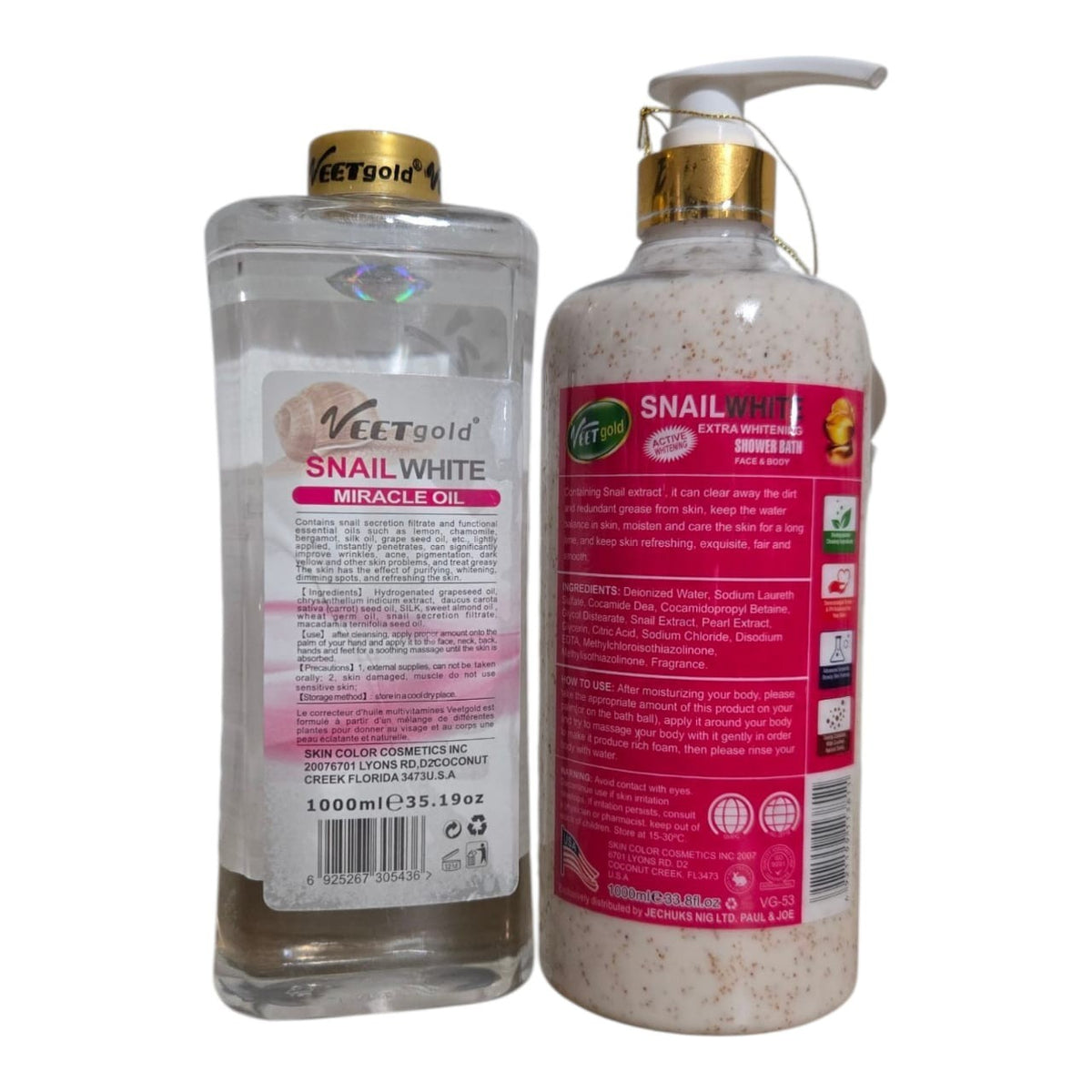 Veet Gold Snail White Corrector & Glowing Face & Body Oil 1000ml SPF 15 + Collagen Shower Gel